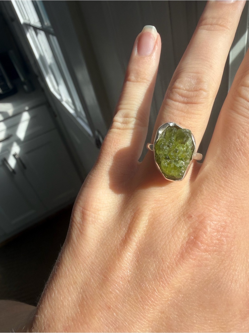Vintage Sterling Silver Raw Peridot Statement Ring Sz. 6 - Green